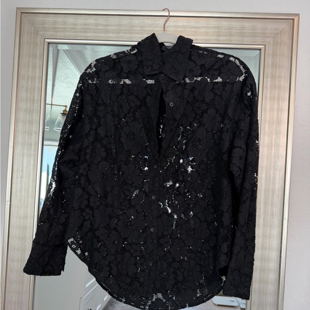 Express Black Lace Button Down Shirt